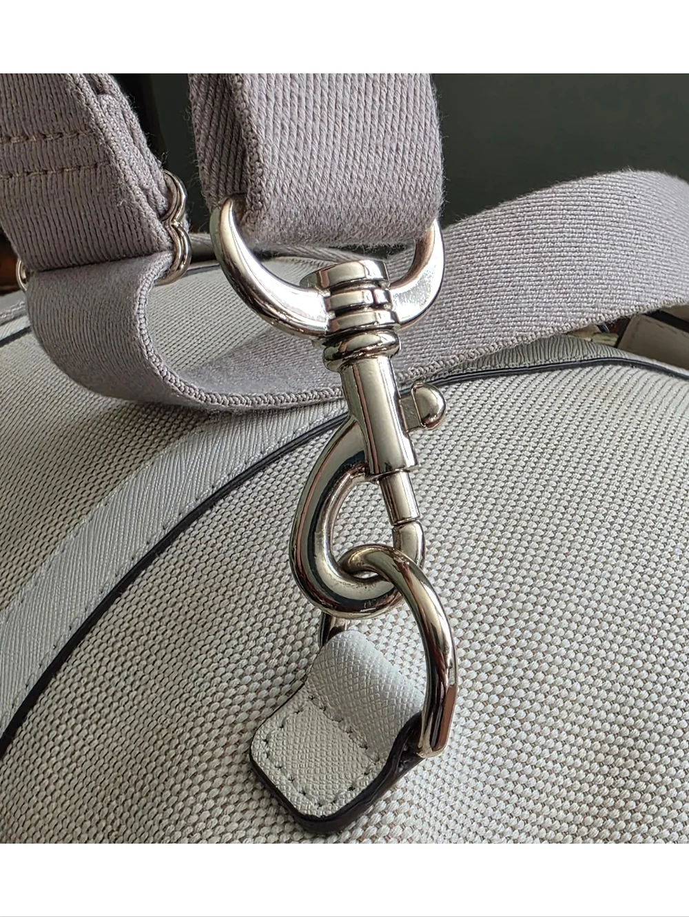 Henri Bendel Jetsetter Convertible Backpack Cream Canvas Leather Bag